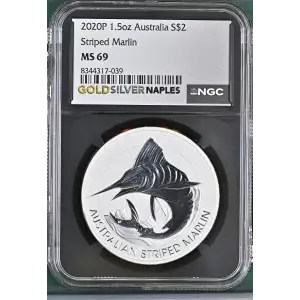 2020P - 1.5oz Striped Marlin Silver Coin -Australia $2- NGC MS 69/9.9 (D13-B17)
