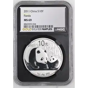 2011 - 1oz Panda Silver Coin - China 10Yn - NGC MS69 (S14-B13)