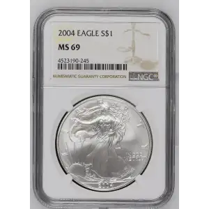 2004 - 1oz Silver Eagle S$1 NGC MS69 (D11-B6)