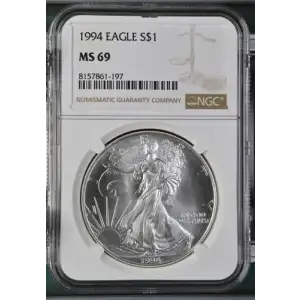 1994 - 1oz Silver Eagle S$1 NGC MS69 (D10-B14)