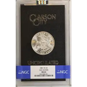 1881(CC) - 0.77oz Morgan Silver Dollar - GSA Hoard NGC MS63 (D-8)