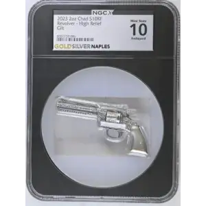 2023 2oz Chad S10KF Revolver - High Relief Gilt Mint State 10 Antiqued (OB-202)