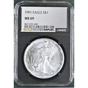 1991- 1oz Silver Eagle S$1 NGC MS69 (D10-B34)