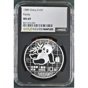 1989 - 1oz Panda Silver Coin - China S10Y - NGC MS69 (S18A-B18)