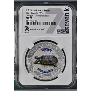 2021 1oz Cook Is. - S$5 Georgia Gopher Tortoise - NGC MS70 (S12B-B12)