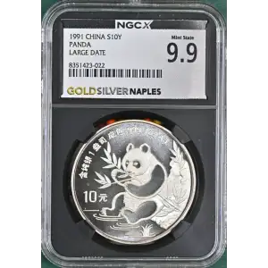 1991 1 oz China S10Y Panda Large Date NGC MS9.9 (S19A-B10)