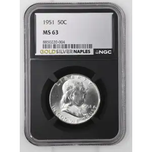 1951 - 0.3617oz Silver Franklin Half Dollar - NGC MS63 (S13B-B14)