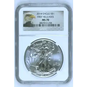 2014 - 1oz Silver Eagle First Releases - S$1 NGC MS70 (D10-B34)