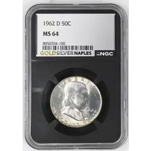 1962(D) - 0.3617oz Silver Franklin Half Dollar - NGC MS64 (S13B-B3) (2)