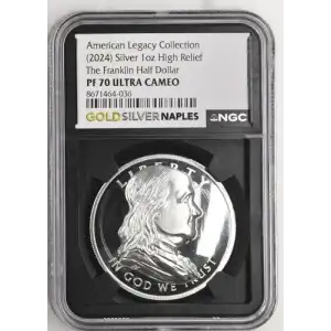 2024 - 1oz Silver Franklin Half Dollar Round - NGC PF70 High Relief (S12B-B12)
