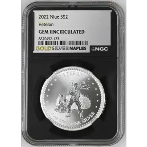 2022 - 1oz Veteran Silver Coin - Niue $2 - NGC GEM UNC. (S-14)