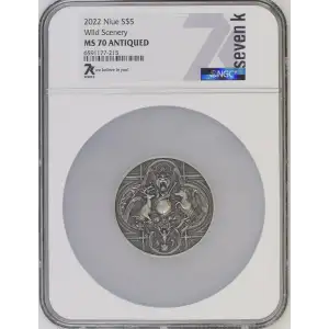 2022 2oz Niue S$5 Wild Scenery MS70 ANTIQUED (D-7)