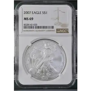 2007- 1oz Silver Eagle S$1 NGC MS 69 (D10-B5)