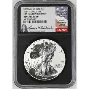 2011P - 1oz Silver Eagle 25th Anniv. Eagle Set - S$1 NGC REVERSE PF70 (S20B-B10)