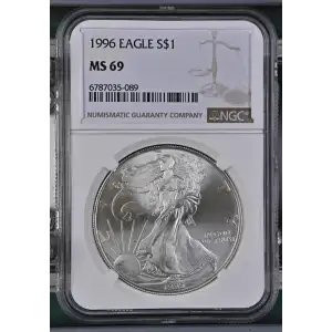 1996- 1oz Silver Eagle S$1 NGC MS 69 (D10-B7)