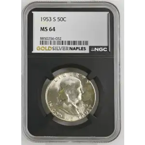 1953(S) - 0.3617oz Silver Franklin Half Dollar - NGC MS64 (S13B-B2)  (2)