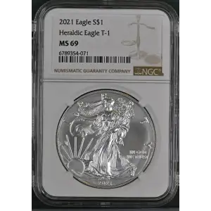 2021 - 1oz Silver Heraldic Eagle T-1 S$1 NGC MS69 (S20B - B18)