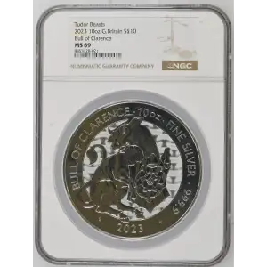 Tudor Beasts - 2023 10oz G. Britain S10PNDS - Bull Of Clarence - NGC MS69 (D-7)