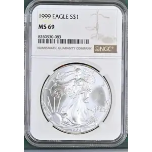 1999 - 1oz Silver Eagle S$1 NGC MS69 (D10-B11)