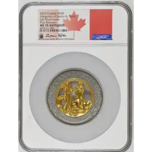 2025 - 5oz Allegories of Justice & Truth Gilt Silver -Canada $50- NGC MS70 (D-7)