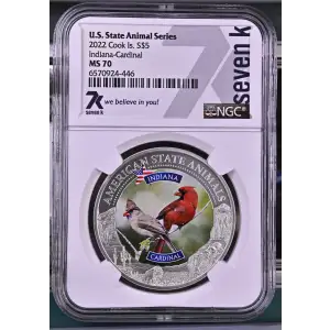 2022 - 1oz Indiana Cardinal Silver Coin - Cook Is. S$5 - NGC MS70 (S18A-B18)