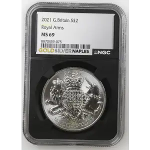 2021 - 1oz Royal Arms Silver Coin - G. Britain 2PNDS - NGC MS69 (S14-B8)