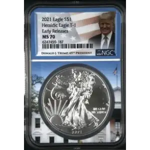 2021 Trump - 1oz Silver Heraldic Eagle T1 - S$1 - NGC MS70 Early Rel. (S12B-B23)