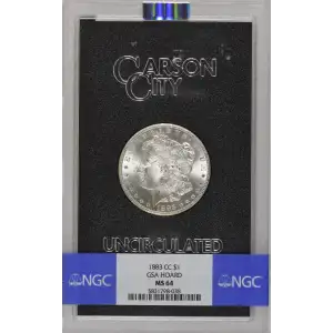 1883(CC) - 0.77oz Morgan Silver Dollar - GSA Hoard MS64 (D-8)
