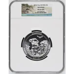 2016 5oz SILVER 25C SHAWNEE MS 69 DPL (OB-168)