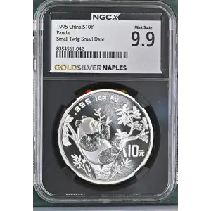 1995 1oz China - S10Y Panda Small Twig Small Date - NGCX MS 9.9 (S12B-B2)
