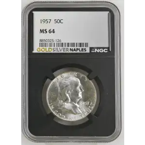 1957 - 0.3617oz Silver Franklin Half Dollar - NGC MS64 (S13B-B12)