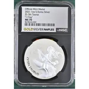 2021 - 1oz Zi: Sin Taurus Silver Medal - S. Korea 1 Clay - NGC MS70 (S12B-B21)