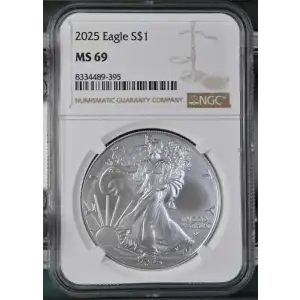 2025- 1oz Silver Eagle S$1 NGC MS 69 (D10-B4)