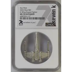 2022 Star Wars - 1oz X-Wing Shaped Silver - Niue S$2 - MS70 ANTIQUED (S18A-B18)