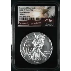 2020(W) - 1oz Burnished Silver Eagle EARLY RELEASES - S$1 NGC MS69 (D10-B34)