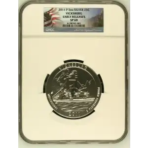 2011 P 5oz SILVER 25C VICKSBURG EARLY RELEASES SP69 (OB-168)