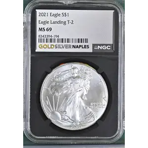 2021 1oz Silver Eagle - Eagle Landing T-2 S$1 NGC MS69 (D10-B34)