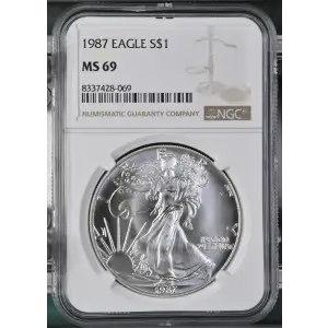 1987 - 1oz Silver Eagle S$1 NGC MS69 (D11-B2)