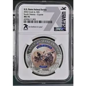 2022 1oz Cook Is. - S$5 South Dakota Coyote - NGC MS70 (S12B-B12)