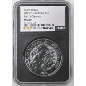 2023 2oz G. Britain S$5 Bull Of Clarence MS 69