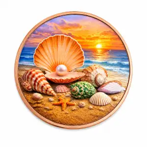 1 oz Colorized Round Copper Pearl in Shell Beach Sunset Art Collectible Coin (2)