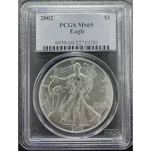 2002 - 1oz Silver Eagle - S$1 PCGS MS69 (D11-B17)