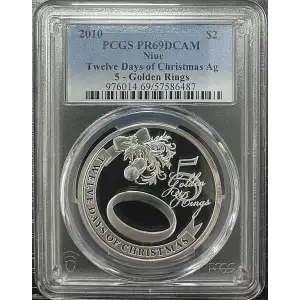 2010 Niue 0.743oz - 12 Days of Christmas 5 Golden Rings PCGS PR69DCAM (D11-B19)