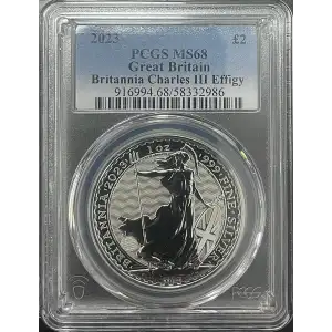 2023 1oz Great Britain - 2PND Britannia Charles III Effigy -  PCGS MS68 (D11-B19)