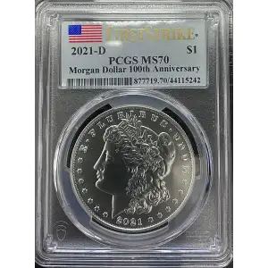 2021(D) - 0.77oz Morgan Silver Dollar - 100th Anniv. PCGS MS70 (S12B-B12)