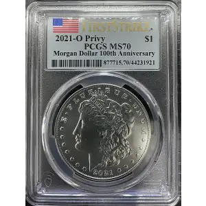 2021(O) Privy - 0.77oz Morgan Silver Dollar - 100th Anniv. PCGS MS70 (S12B-B12)