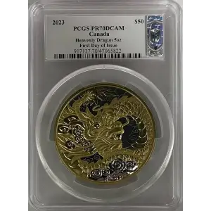 2023 - 5oz Heavenly Dragon Silver Coin - Canada S$50 - PCGS PR70DCAM FDOI (D-7)