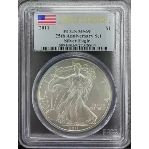 2011 - 1oz Silver Eagle 25th Anniversary - S$1 PCGS MS69 (D11-B17)