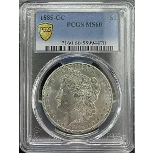 1885(CC) 0.77oz Morgan Silver Dollar PCGS MS60 (D-13)
