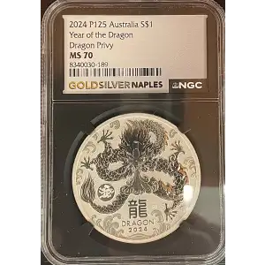 2024 P125 Australia S$1 Year of the Dragon Dragon Privy MS70 (S18A - B9) (2)